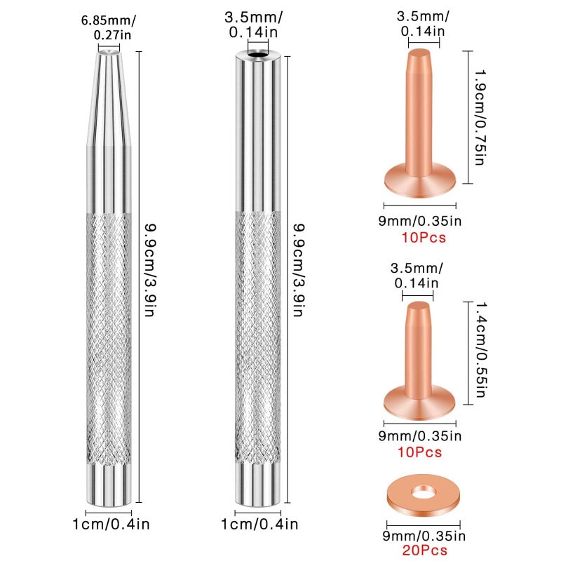 SelfTek 20Pack Copper Rivets and Burrs (14mm and 19mm) with 2Pcs Punch Rivet Tool for Belts, Bags, Collars, Leather-Crafting, Bracelets - Image 2